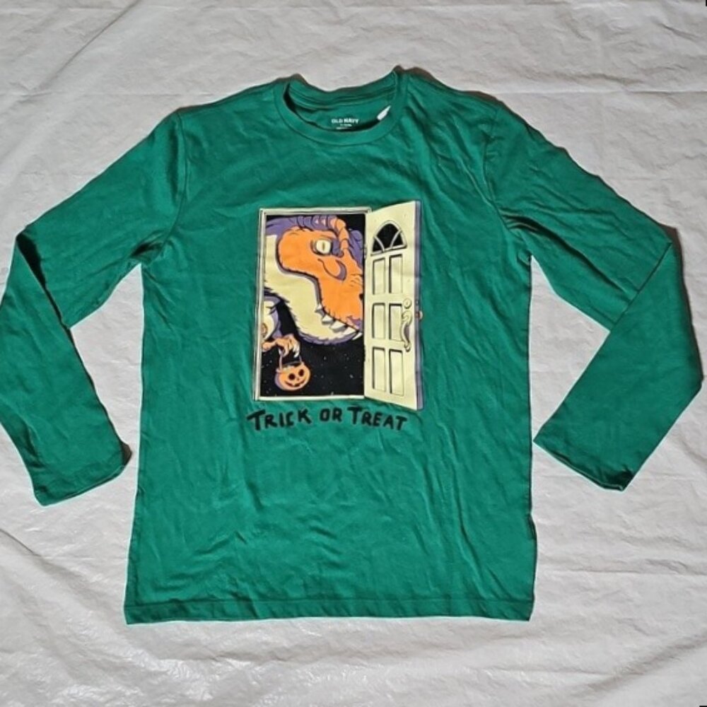 Old Navy Trick or Treat Long-Sleeve Green Graphic T-Shirt for Boys XL New